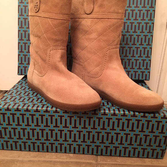 Tory Burch Alana Mid Calf Shearling Suede Boot - Picture 2 of 4